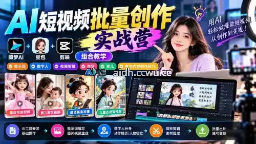 【零水印】AI 短视频制作大师班|即梦 AI + 豆包 + 剪映三合一,提示词 / 数字人 / 剪辑 / 带货 / 育儿 / 寓言全攻略